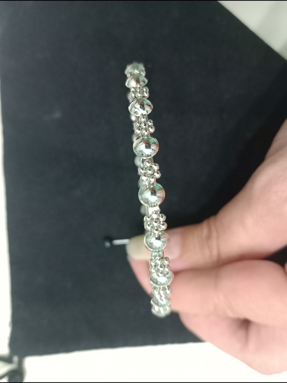 Sterling-Style Silver Beaded Bracelet with Floral Accents